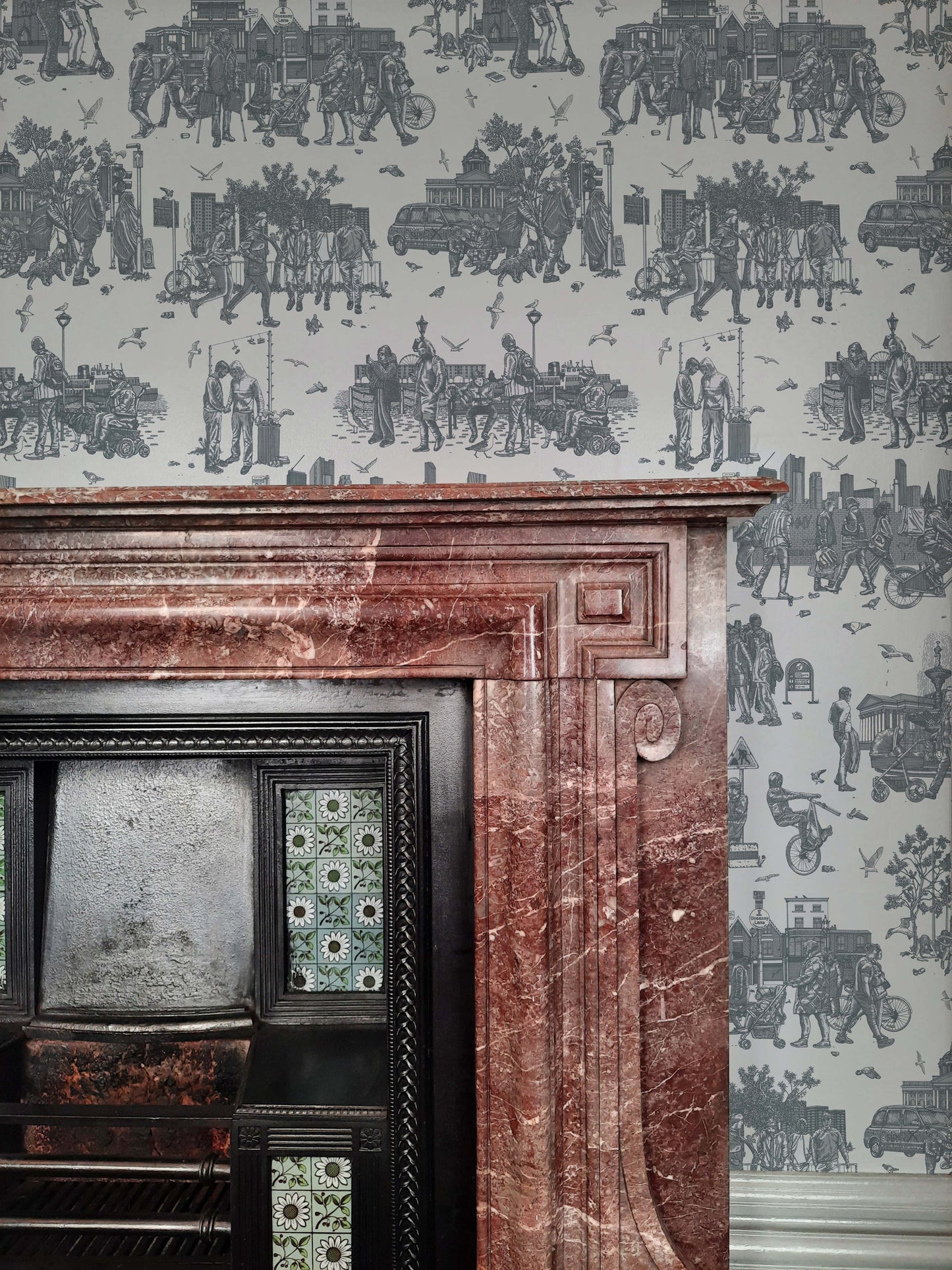 Liverpool Toile Kensington Blue Wallpaper
