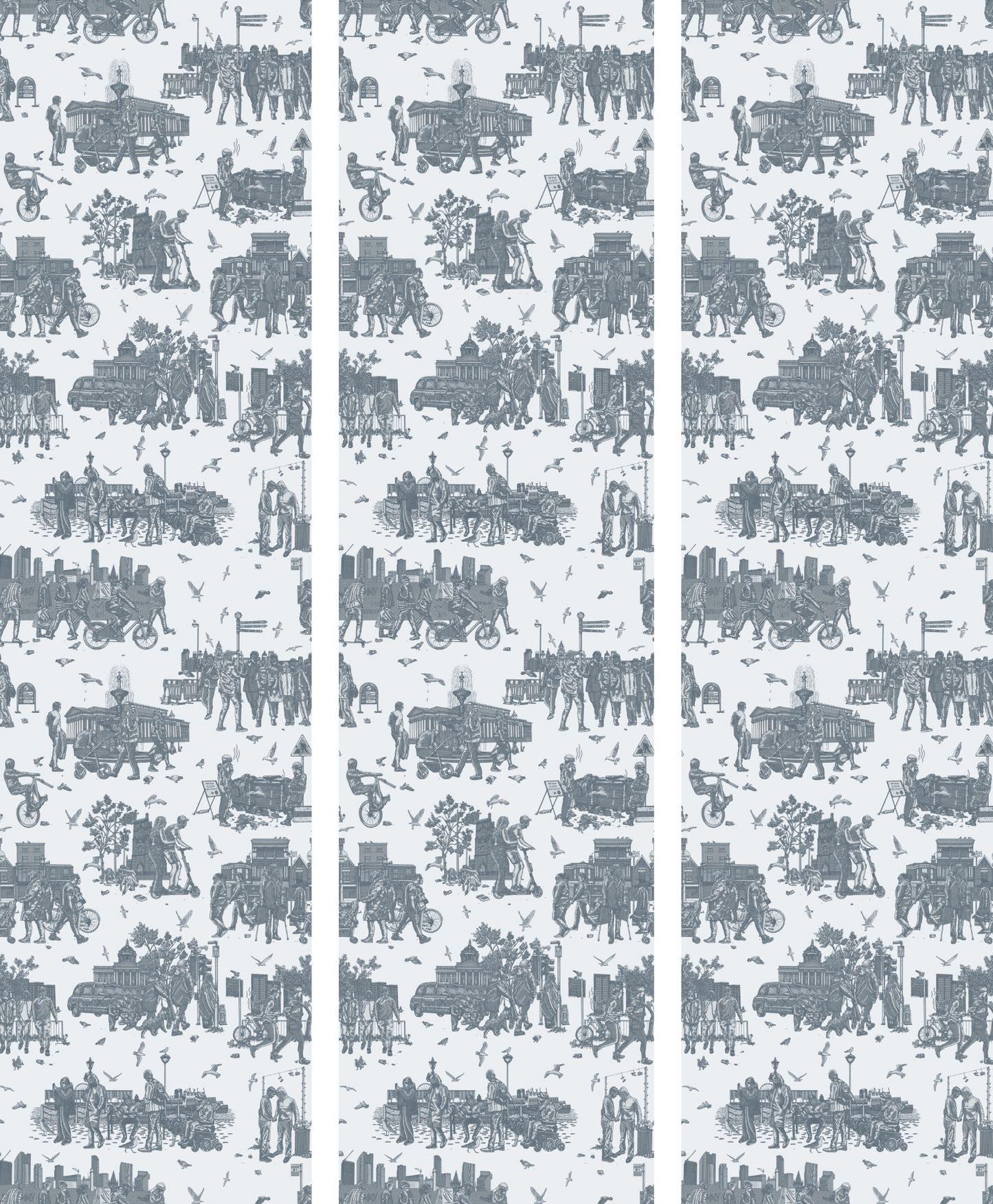 Liverpool Toile Kensington Blue Wallpaper