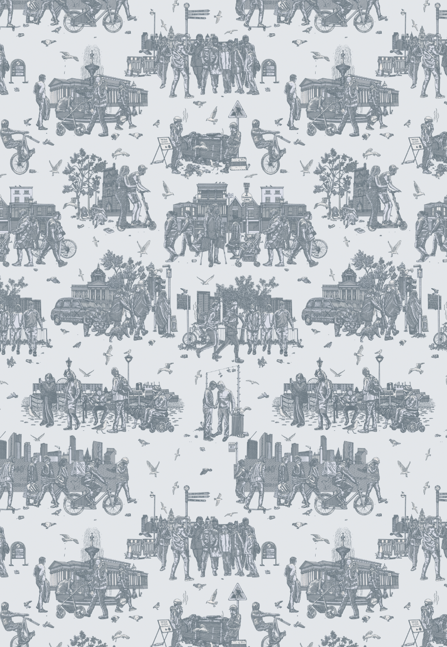 Liverpool Toile Kensington Blue Wallpaper