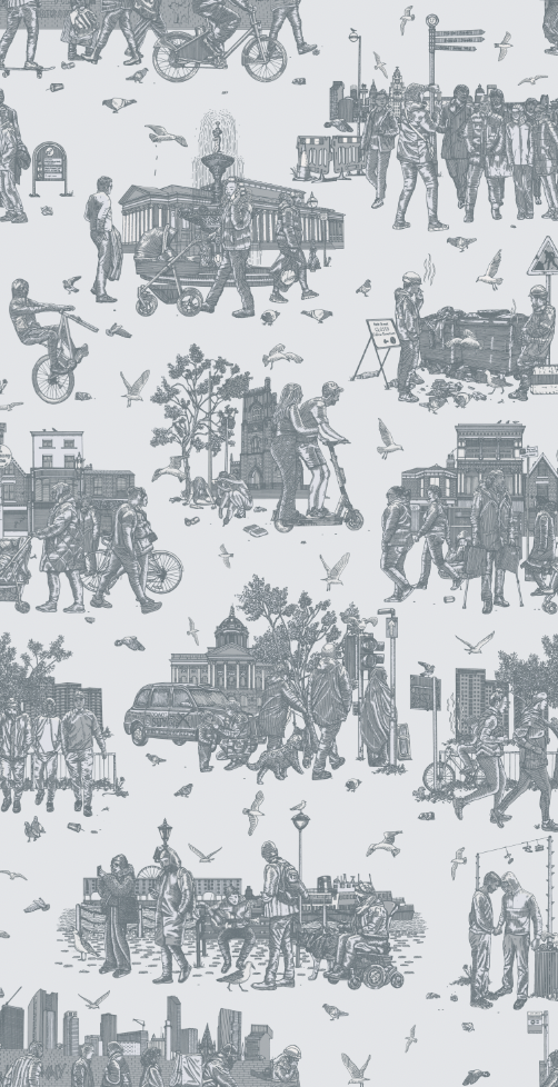 Liverpool Toile Kensington Blue Wallpaper