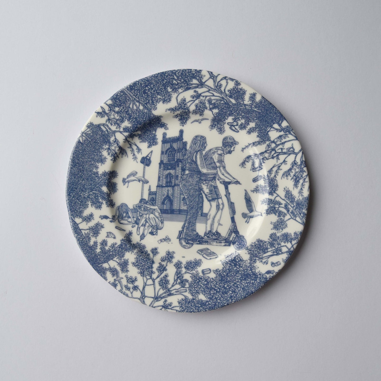 Liverpool Blue Luncheon Wall Plate 'Taxi to the Bombed Out'