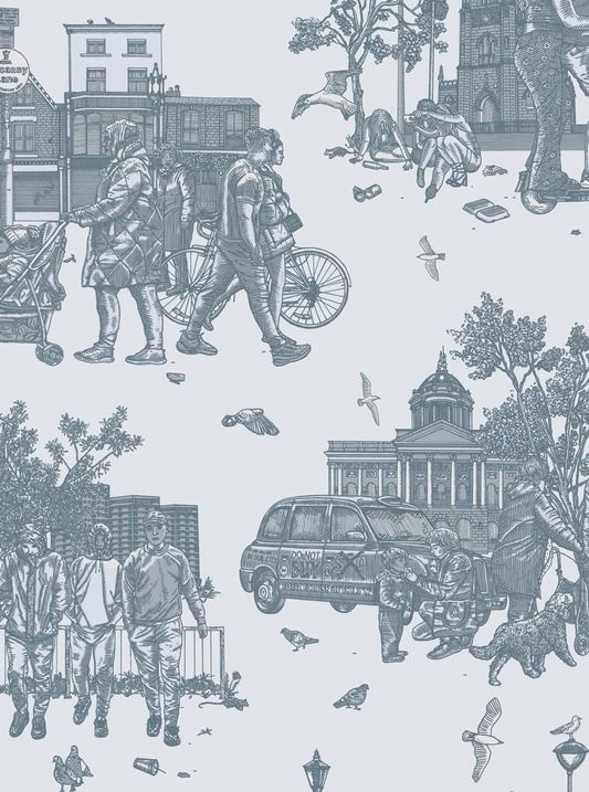 Liverpool Toile Kensington Blue Wallpaper