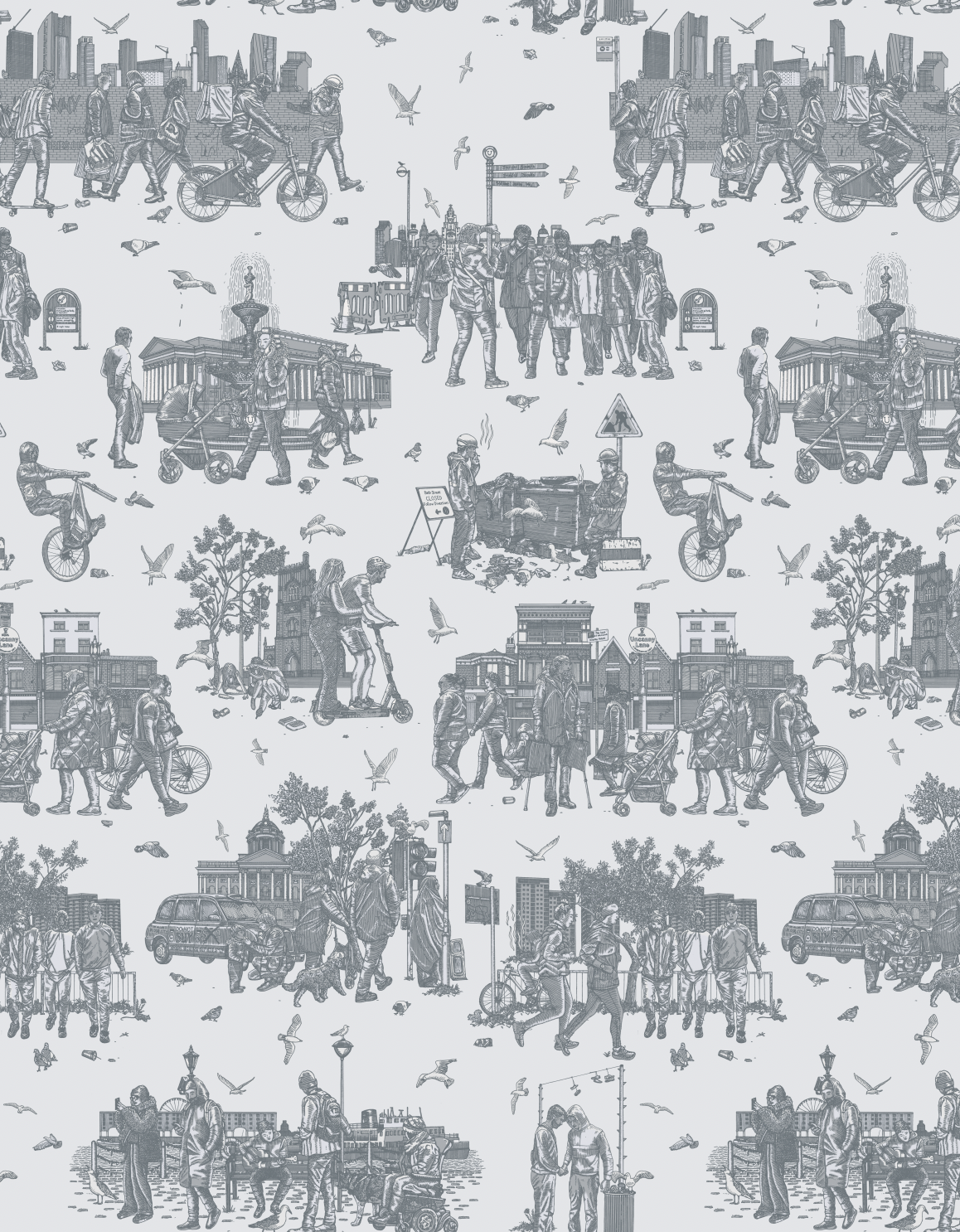 Liverpool Toile Kensington Blue Wallpaper Sample