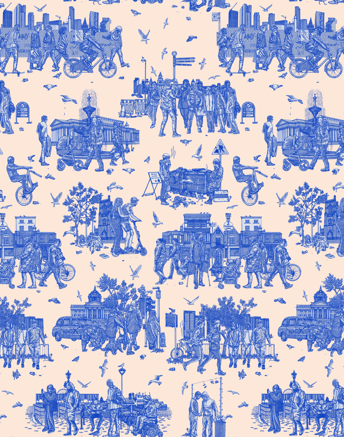 Liverpool Toile Everton Blue Wallpaper Sample